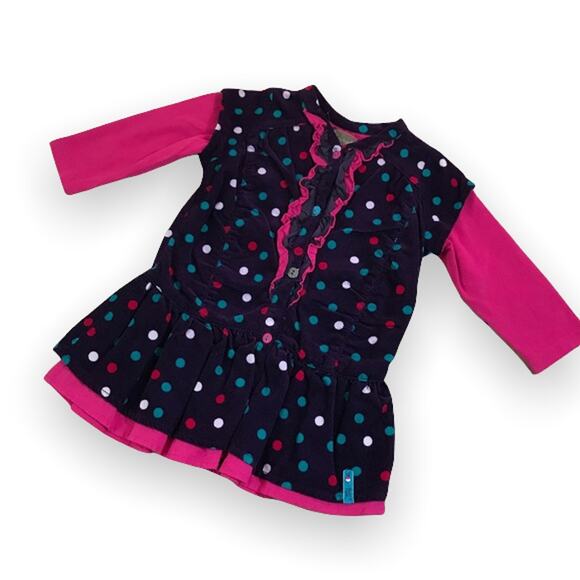 Jean Bourget Tiny Fall Fille Indigo Polka Dot NEW NWT Dress Pink 12 mo - Picture 3 of 6